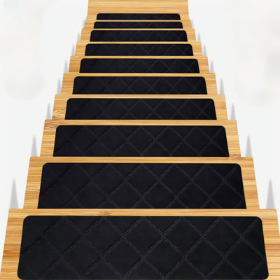 Stair Treads for Wooden Steps 15pcs 8x30in Non-Slip Stairs Carpet Runner, Cube Black