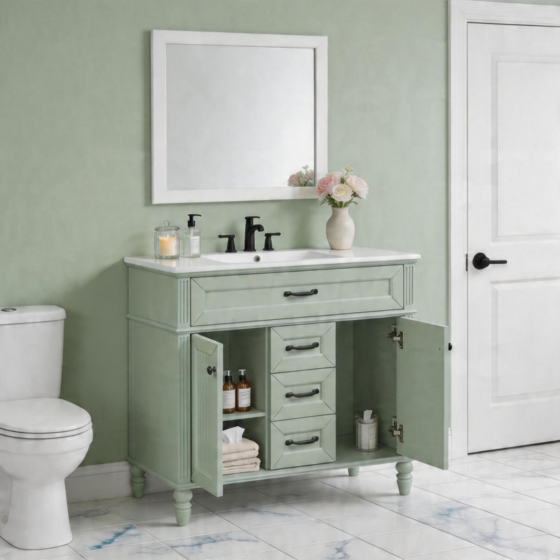 Meuble-lavabo 36 po avec lavabo en céramique, tiroir escamotable et portes à fermeture en douceur