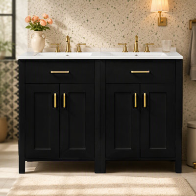 Meuble-lavabo moderne de 48 pouces avec lavabo en céramique, portes à fermeture en douceur, tiroir rabattable, tablettes de porte à double couche, solution de rangement élégante