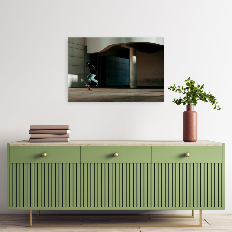 Urban Skater Jump Modern Architecture City Wall Art Print 1 Piece Wrapped Canvas Wall Art, 40.64cm H x 60.96cm W