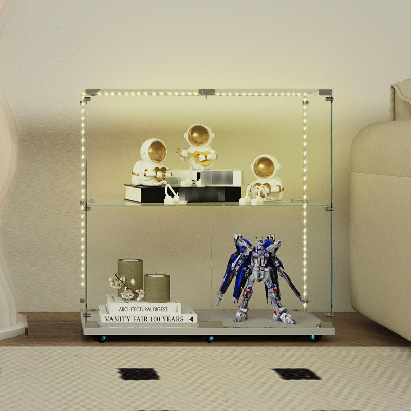 Classeur et vitrine en verre trempé avec DEL à commande mobile, verrouillable, pour planchers inégaux, 3 4 tablettes, conception classique, bois franc d'ingénierie, DEL de rangement de 30,06 po