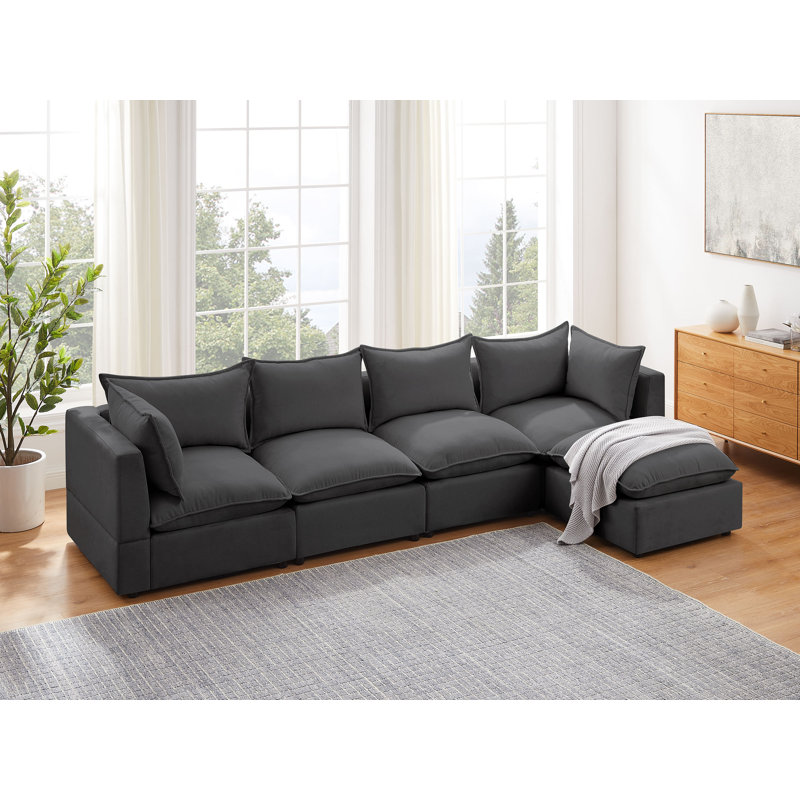 Canapé modulaire rembourré 5 pièces Koldo, Velours gris
