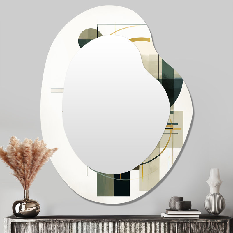 Diorio émeraude or rétro géométrique - miroir mural minimaliste de forme unique, miroir asymétrique moderne, impression d'art en métal