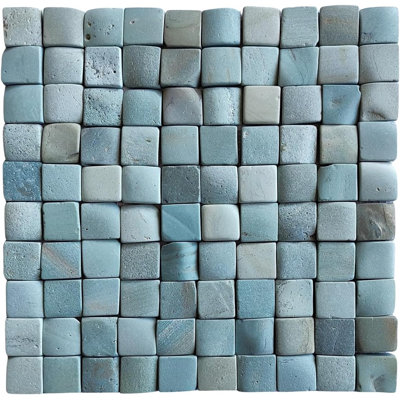 CNK Tile Sea Green Pebble Square Mosaic Tile 1"X1"