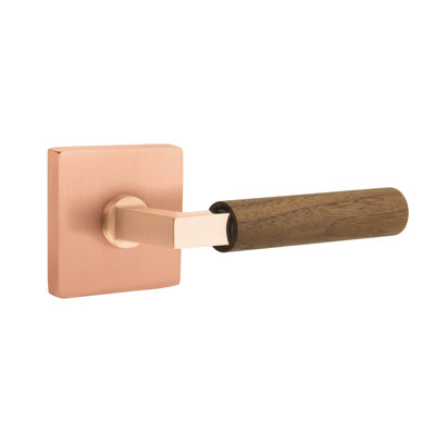 Ensemble de faux levier Emtek Select avec rosette carrée et tige carrée en L, poignée en noyer foncé