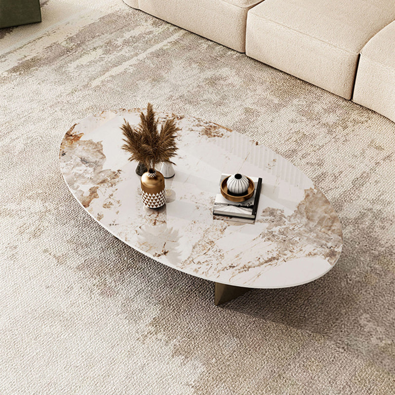 Table ovale italienne de luxe, Beige/brun, H 16,10 po x L 39,4 po x l 23,6 po