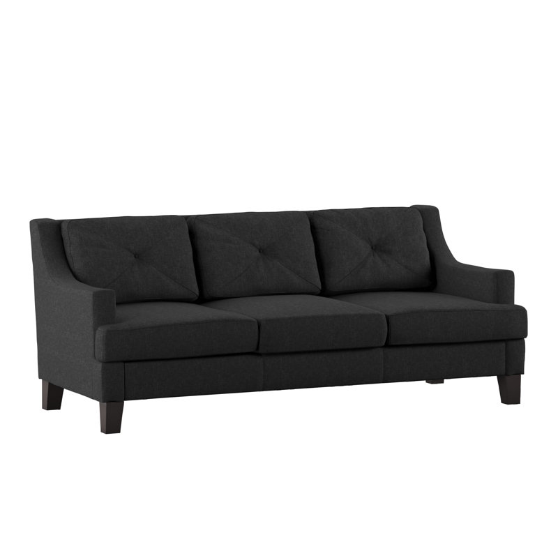 Alechandre 78.34" Leather Match Square Arm Sofa, Charcoal Dark Grey 