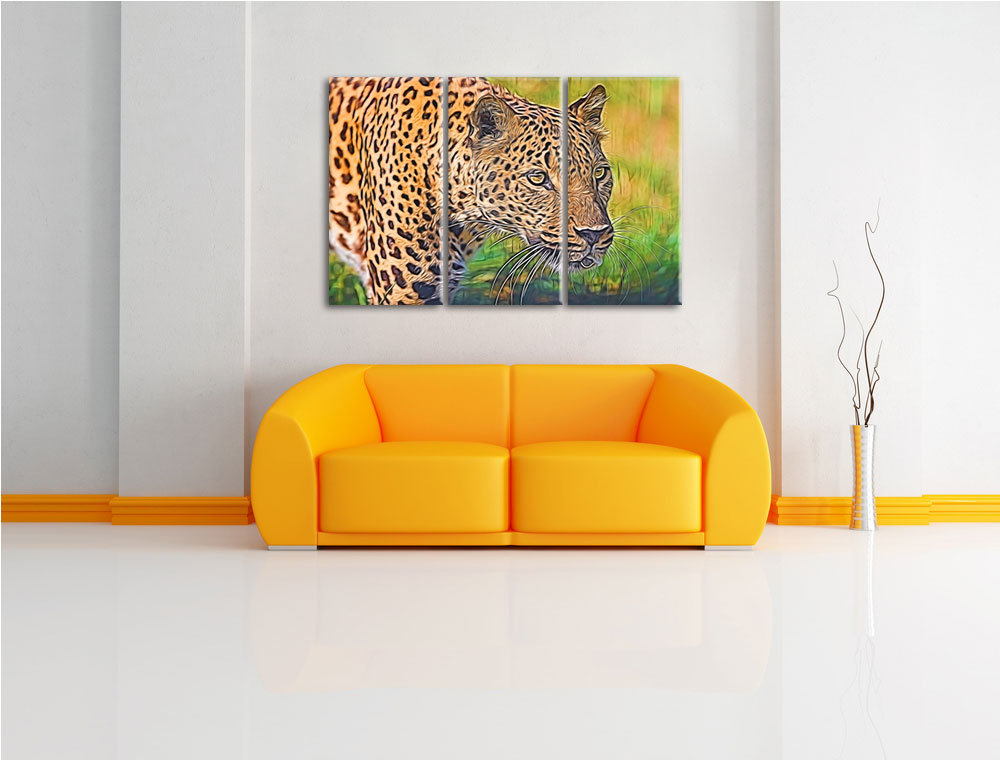 3-tlg. Leinwandbilder-Set „Schlauer Leopard“, Grafikdruck