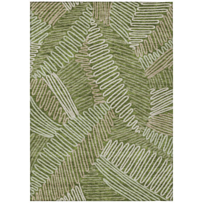 9' X 12' Olive Green Brown And Ivory Floral Washable Indoor Outdoor Area Rug