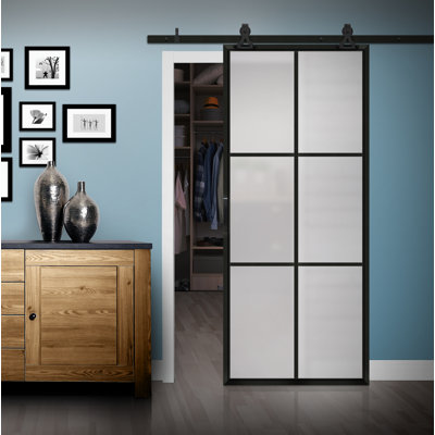 Renin Tribeca 36 in. W x 84 in. H Frosted Glass Frosted Barn Door with Barn Door Hardware