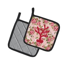 Potholders Magenta Flowers Set of Two Kitchen Decor