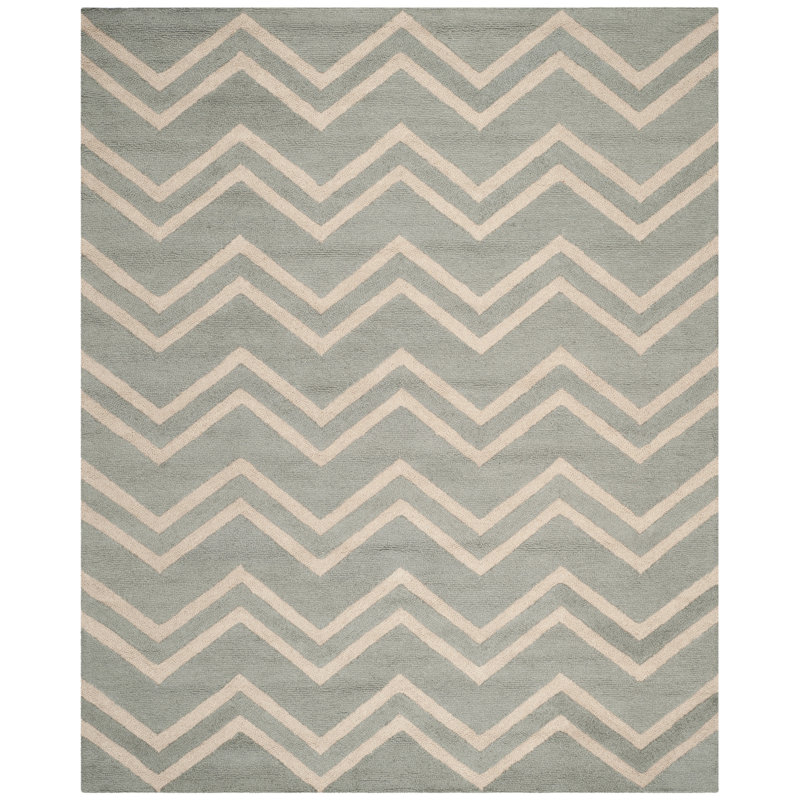 Sanyla Hand Tufted Wool/Cotton/Latex Chevron Rug in Gray/Beige, Rectangle 9' x 12'
