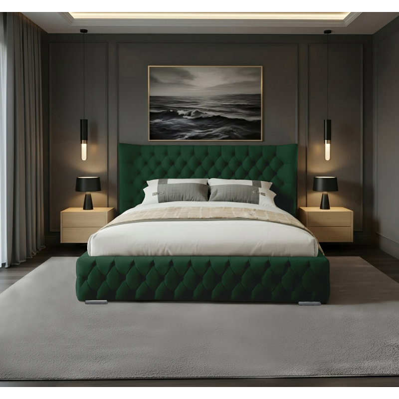 Achilleas Upholstered Bed, Emerald, Super King (6')