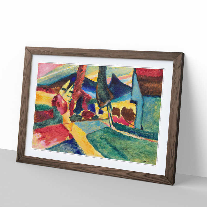Landscape with Two Poplars by Wassily Kandinsky - Picture Frame Painting, Walnut Framed, 48cm H x 65cm W x 2cm D