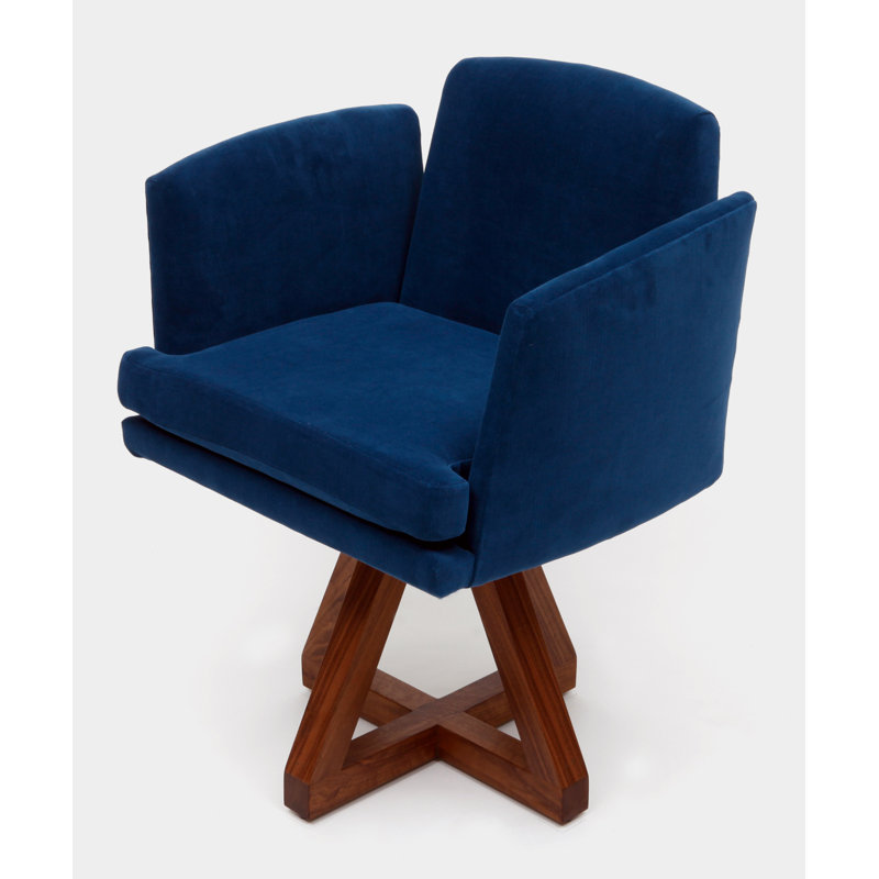 Allison 18'' H Velvet Upholstered Walnut Armchair, Admiral