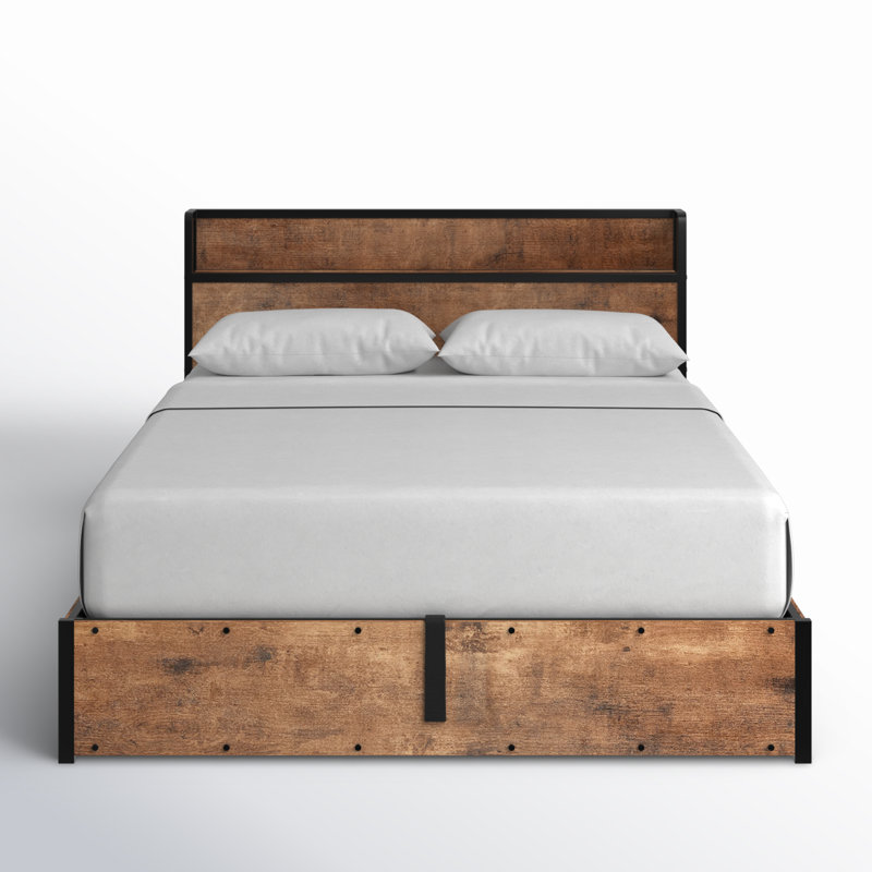 Structure de lit grand avec rangement Tryston, brun rustique, Brun rustique, Grand lit