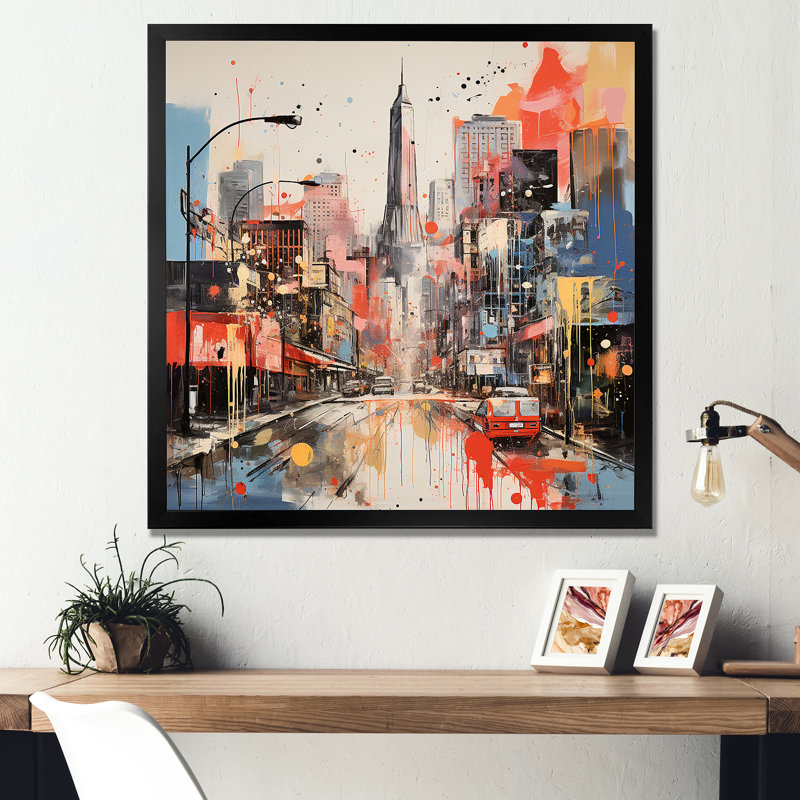 «Atlanta Cityscape Dream», art mural d'Atlanta, Encadrement doré, H 30 po x l 30 po x P 1,5 po