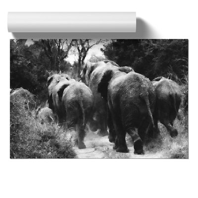 Herd of Elephants Painting - Frameless Print
