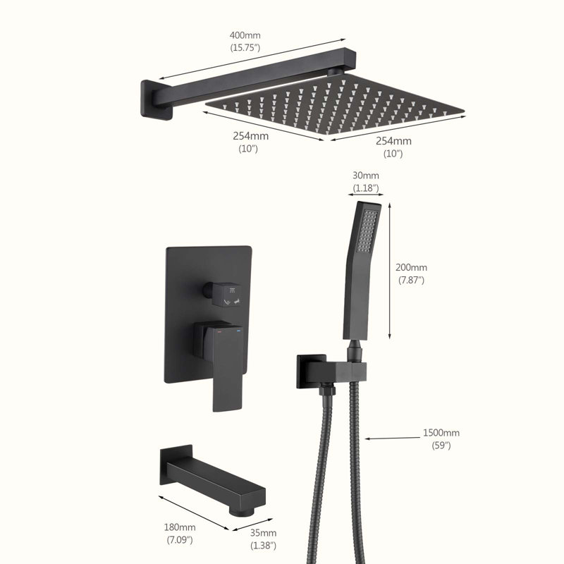 Complete Shower System with Rough in-Valve, Matte Black