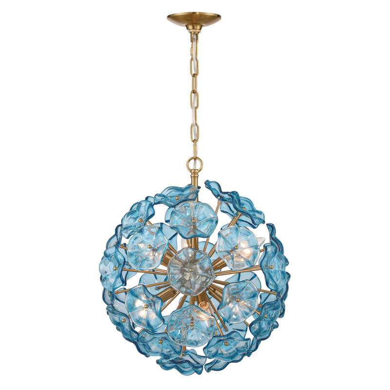 Lustre en laiton vieilli 18,25 po Alerte, Bleu, 21'' H X 18.5'' W X 18.5'' D