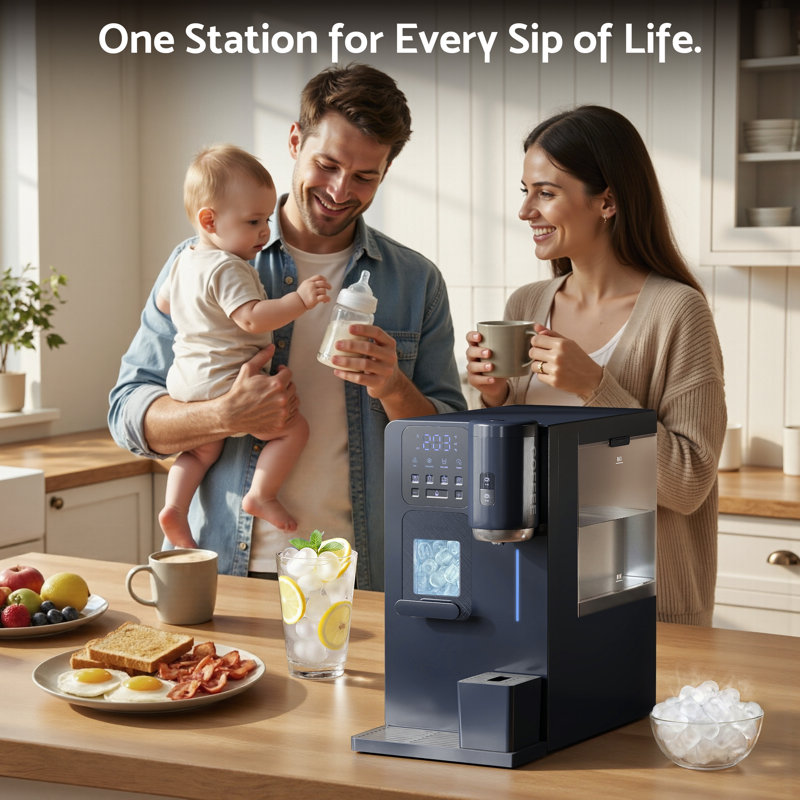 Distributeur d'eau de comptoir 3-en-1 avec machine à glaçons, cafetière goutte à goutte, eau chaude / froide et glace à balle Riifi, autonettoyant, stérilisation UV