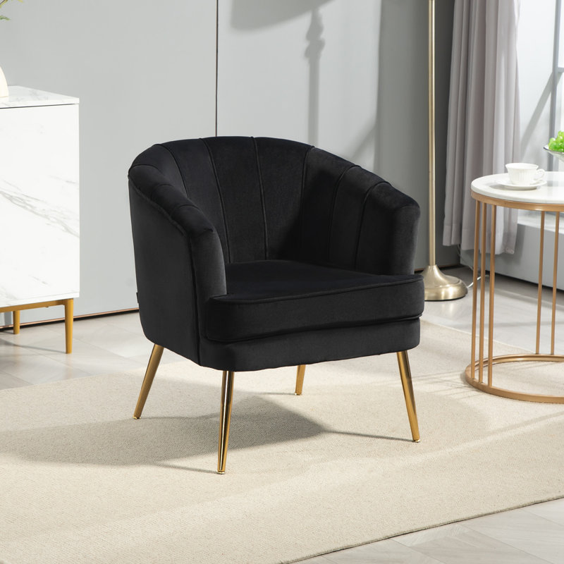Fauteuil d'appoint en tissu avec pieds en métal doré pour chambre à coucher , Polyester noir