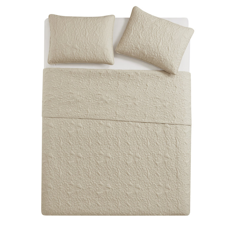 Seashell Microfiber 3 Piece Quilt Set, Queen Quilt + 2 Standard Shams, Taupe