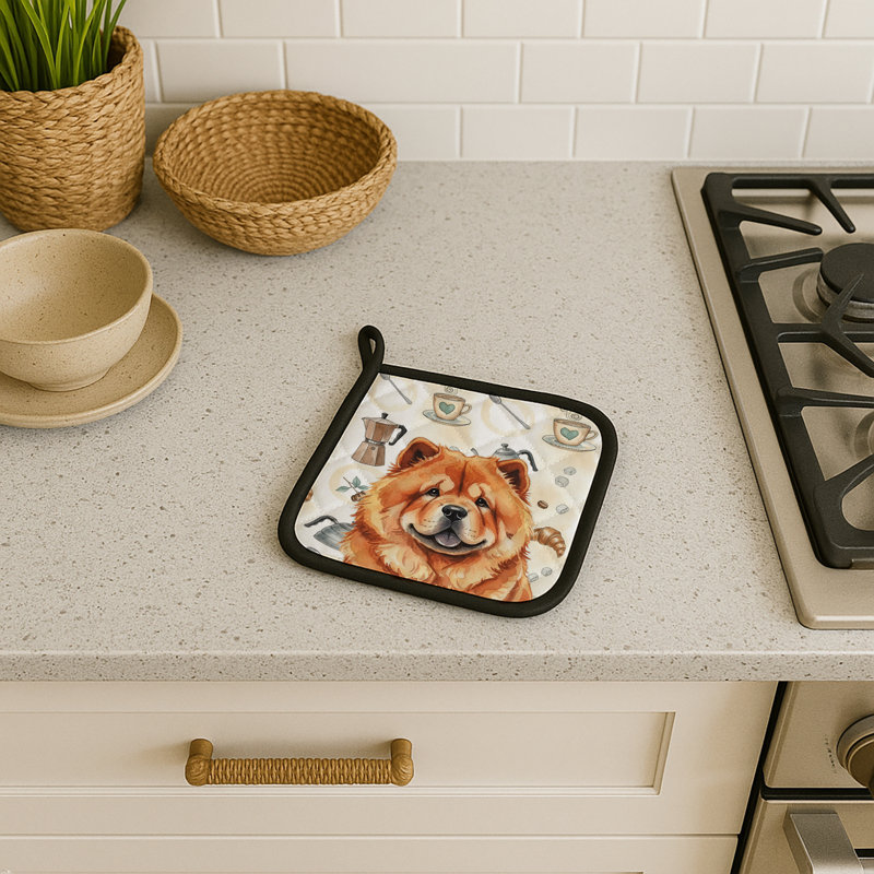 Red Chow Chow Coffee Bar Pair of Pot Holders