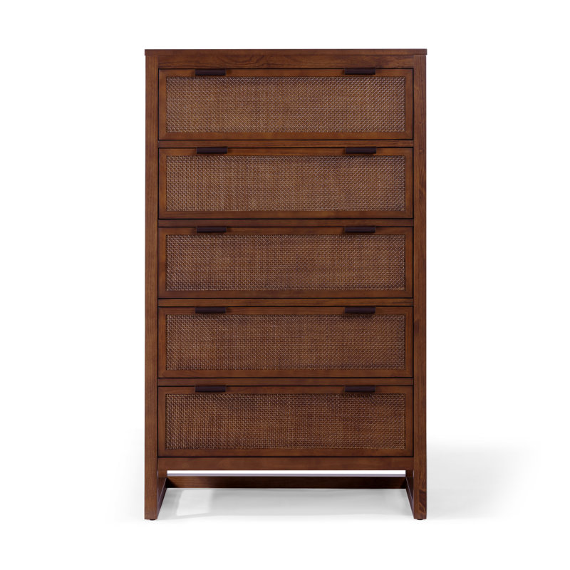 Solid Wood 77 cm W Chest of 5 Drawers, Walnut
