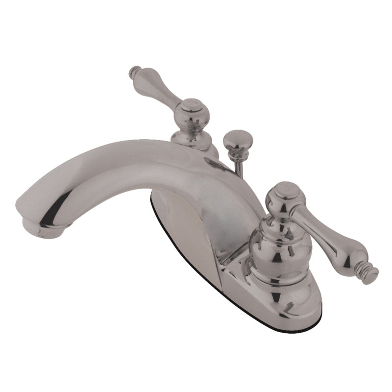 Robinet de salle de bain central à 4 poignées et 3 trous à fixation sur le comptoir à 3 trous Kingston, Nickel brossé