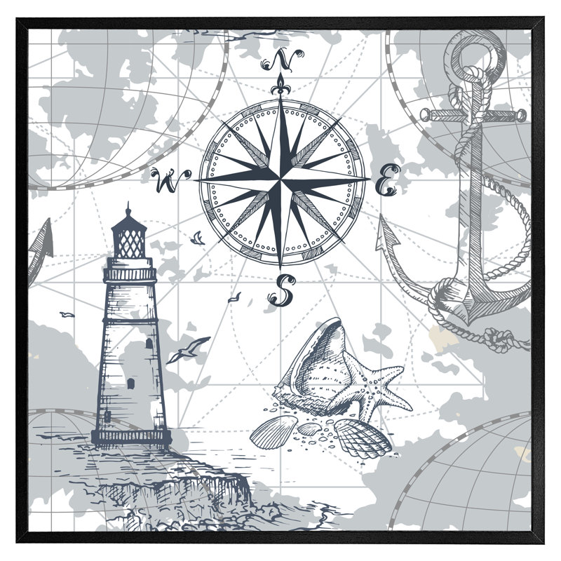Nederland Compass & Map - Single Picture Frame Print, Black Framed, 51cm H x 51cm W x 4cm D