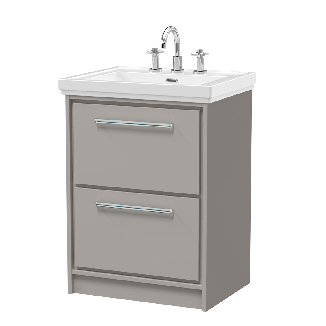 Hudson Reed Lille 600mm Fern Green 2 Drawer Floor Standing Vanity Unit With 3 Tap Holes Fireclay Basin