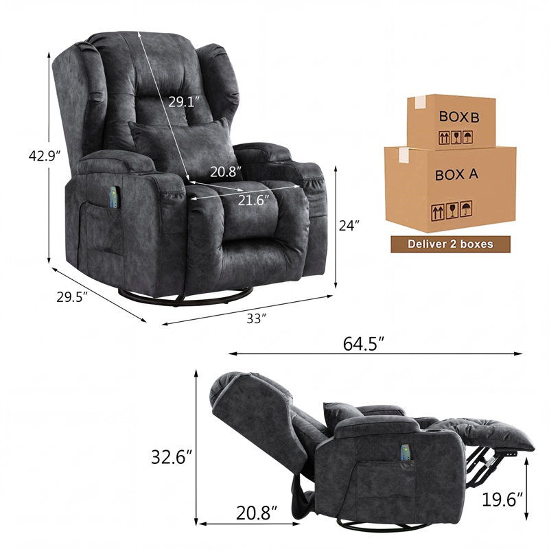 Upholstered Power Recliner, Gray