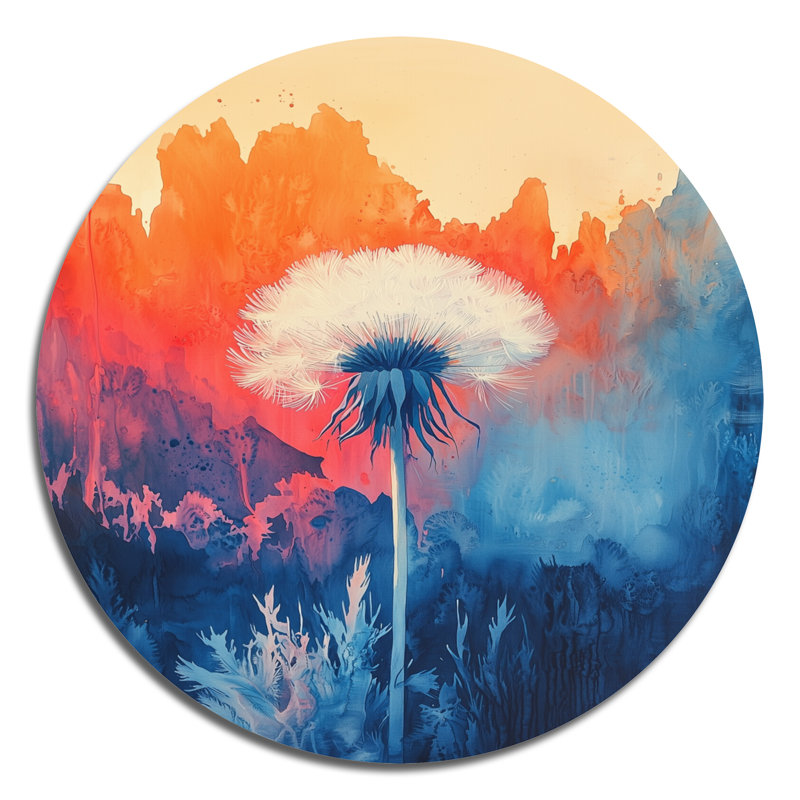 Scatter The Seeds In Bold Hues Abstract II - Pissenlit rond, impression sur métal, H 36 po x l 36 po