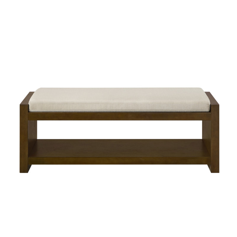 47" Accent Bench With Lower Shelf Shoe Rack, Padded Seating Bench For Living Room, Modern Compact Bed End Bench With Storage For Bedroom Seating, Removable Cushion, Brown, 47"W- Beige
