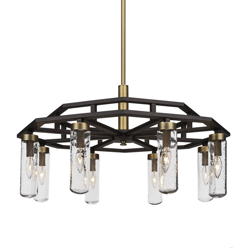 Lustre 8 lumières Salinda, Bulle transparente, Espresso / laiton
