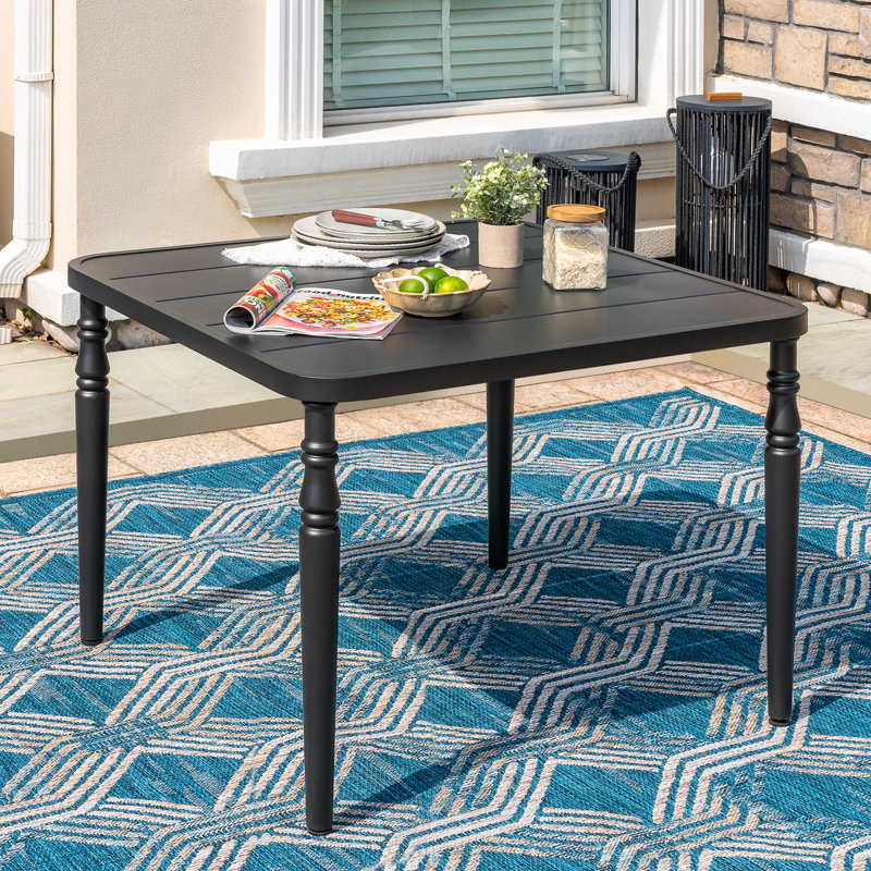 Patio Square Powder-coated Metal Dining Table With Umbrella Hole, Black
