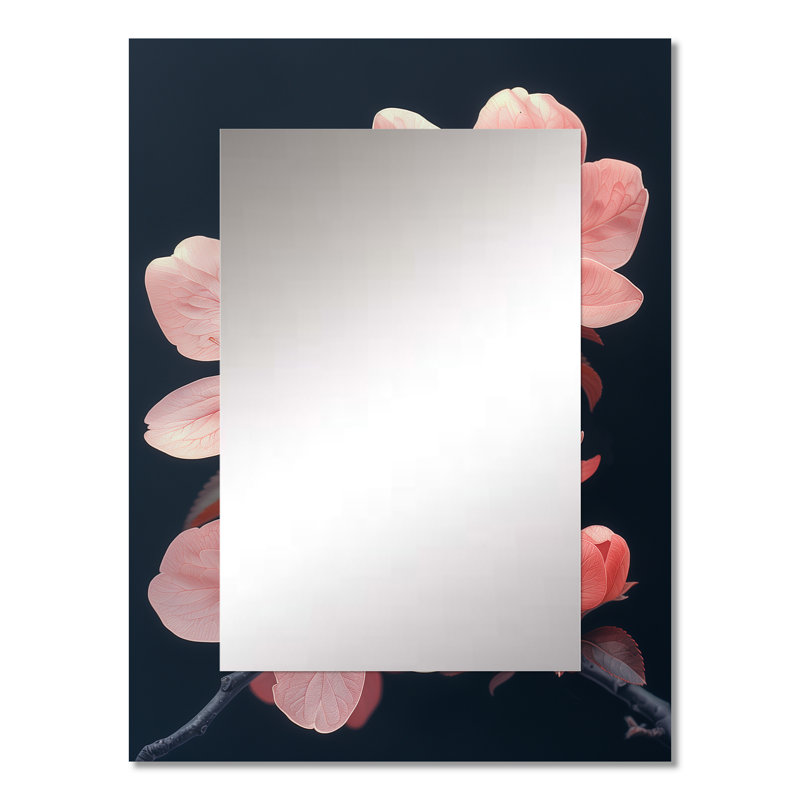 Rose et noir éclatant bouquet de fleurs Apple Blossom I - grand miroir mural Apple Blossom, 32 po x 24 po