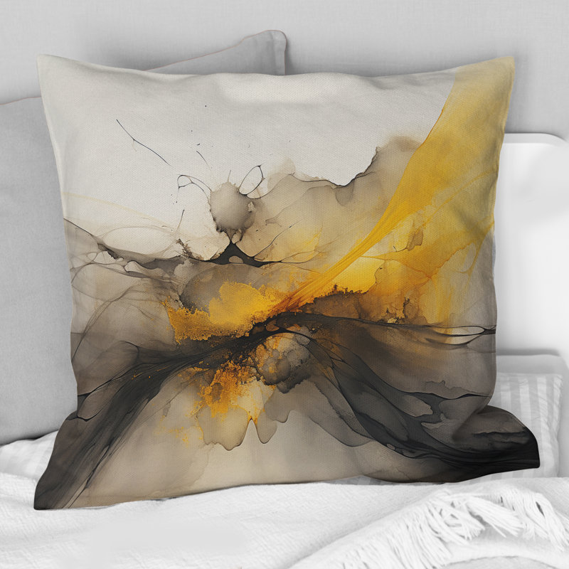 Coussin décoratif à imprimé de paysages abstraits et paysages jaunes et noirs I