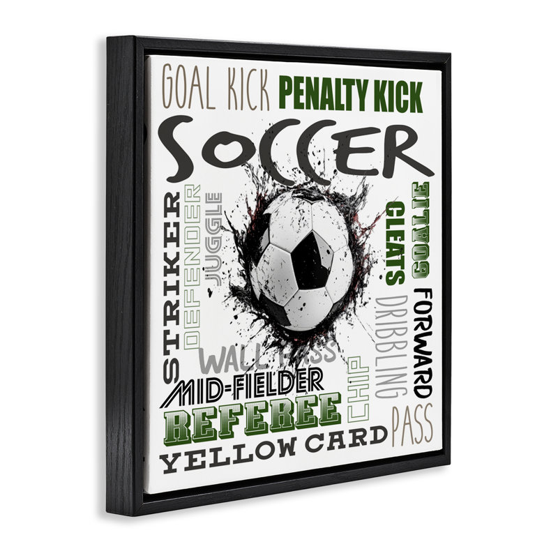 Cadre flottant soccer phrases de jeu, design par Kim Allen, Cadre flottant noir de jais, H 18 po x l 18 po