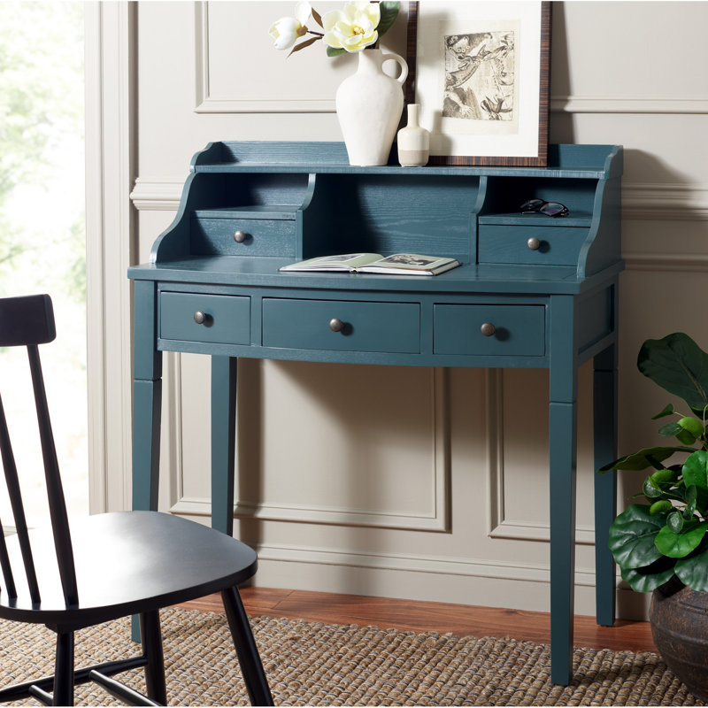 Bureau d'écriture avec huche de rangement Modern Paignt - Structure en bois massif, tablettes et casiers pour la maison, le bureau