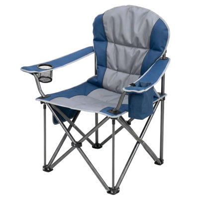 Chaise pliante surdimensionnée Alvantor pour charges lourdes d'une capacité de 500 lb, porte-gobelet et sac isotherme, portable pour l'extérieur (bleu gris / noir gris)