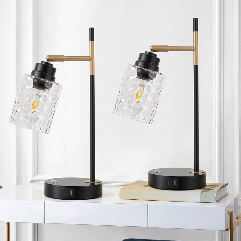 Lampe de bureau à 3 voies avec prise de courant CA et USB et ampoules de type C 