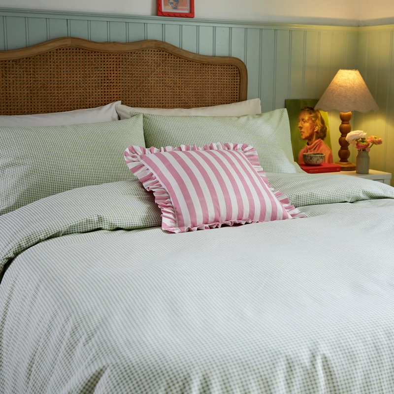 Gingham Print Cotton Duvet Cover Set, Single Duvet Cover + 1 Standard Pillowcase, Green