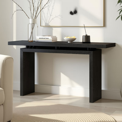 59" Modern Floating Console Table, Minimalist Entryway Table With Ash Veneer And Architectural Base