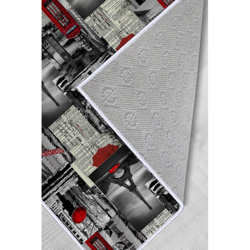 Tapis tissé de qualité supérieure (1,6 x 2,6 pieds), 100% polyester, d'une hauteur de poils de 0,3 po | Pois antibactérien antidérapant en PVC | Lavable à la machine, impression numérique 3D | Idéal pour le salon, la chambre à coucher et le vestibule