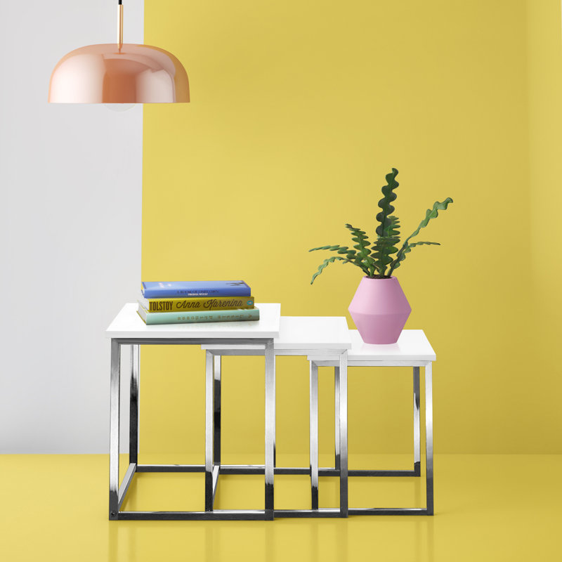 Chavira Sled Nesting Tables, Silver, White