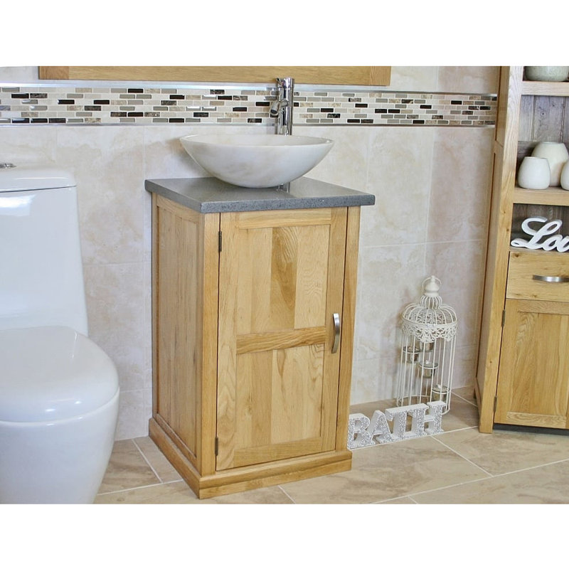 Matteo 500 mm Freestanding Single Vanity with Vessel Stone Basin, White, Grey