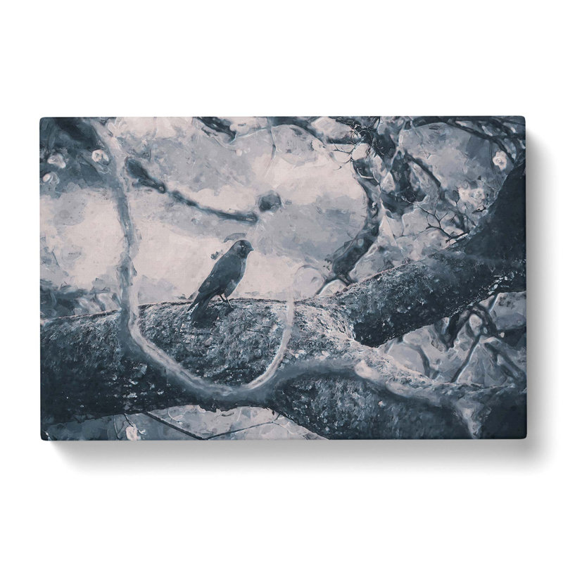 Bird On The Tree In Abstract - Wrapped Canvas Print, 60cm H x 91cm W x 3cm D