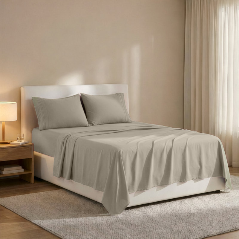 Lux Decor 4-Piece Ultra Soft Microfiber Sheet Set Deep Pocket Fitted Sheet, Wrinkle-Resistant & Easy Care Bedding, Taupe
